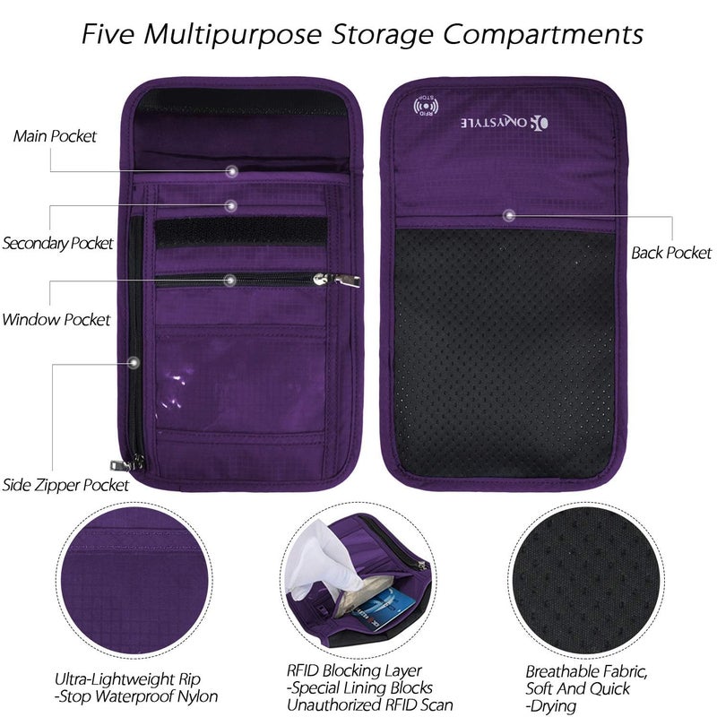 OMYSTYLE Neck Wallet, RFID Passport Holder for Travel, Adjustable Neck Strap, Waterproof Neck Pouch for Men & Women to Keep Cash, Credit Cards and Documents Safe, Purple (8x6) - Image 5